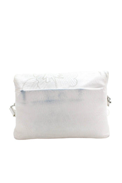 Desigual Womens Leather Embroidered Zippered Compartment Shoulder Bag White