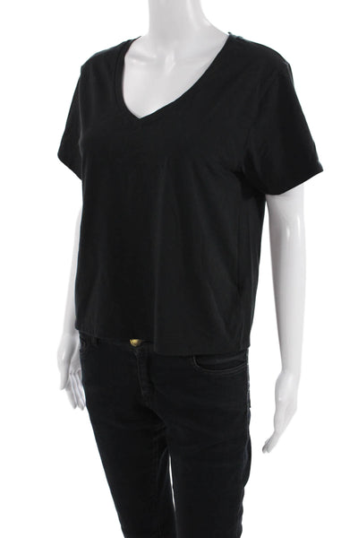 Athleta Women V-Neck Black T-Shirt Short Sleeve Cotton-Spandex Petite Size S