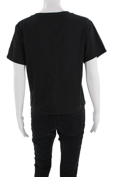 Athleta Women V-Neck Black T-Shirt Short Sleeve Cotton-Spandex Petite Size S