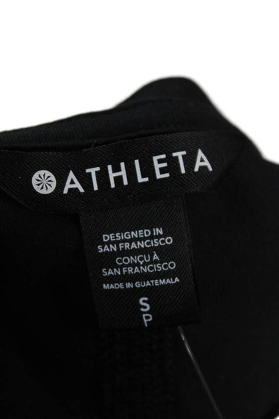 Athleta Women V-Neck Black T-Shirt Short Sleeve Cotton-Spandex Petite Size S