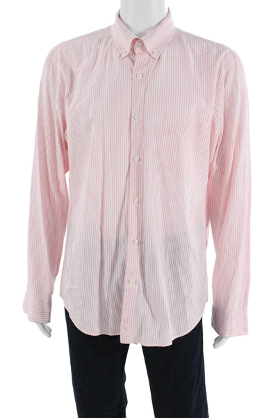 J Crew Mens Striped Print Collared Button-Down Shirt Pink Size XL