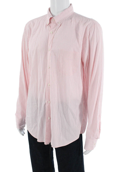 J Crew Mens Striped Print Collared Button-Down Shirt Pink Size XL