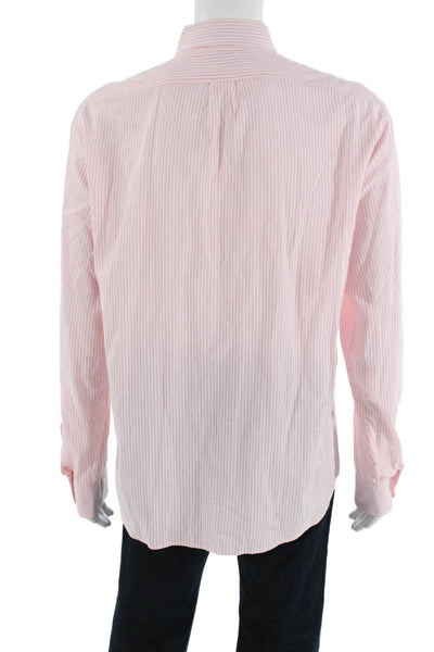 J Crew Mens Striped Print Collared Button-Down Shirt Pink Size XL