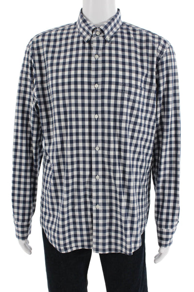 J Crew Mens Checkered Print Slim Fit Button-Down Shirt Blue Size XL