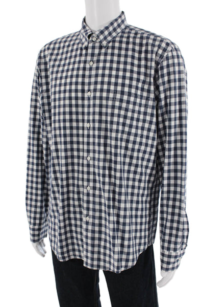 J Crew Mens Checkered Print Slim Fit Button-Down Shirt Blue Size XL