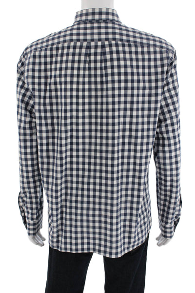 J Crew Mens Checkered Print Slim Fit Button-Down Shirt Blue Size XL