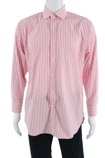 J Crew Mens Striped Collared Button-Down Shirt Pink Size 32