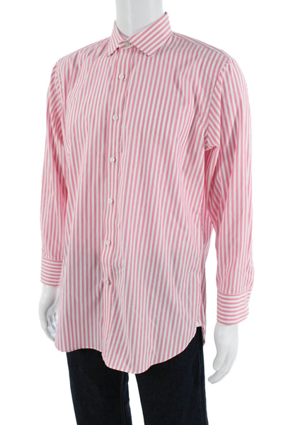 J Crew Mens Striped Collared Button-Down Shirt Pink Size 32