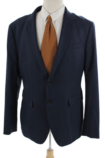 Zara Mens Striped Two-Button Collared Blazer Blue Size 44