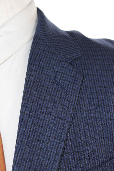 Zara Mens Striped Two-Button Collared Blazer Blue Size 44