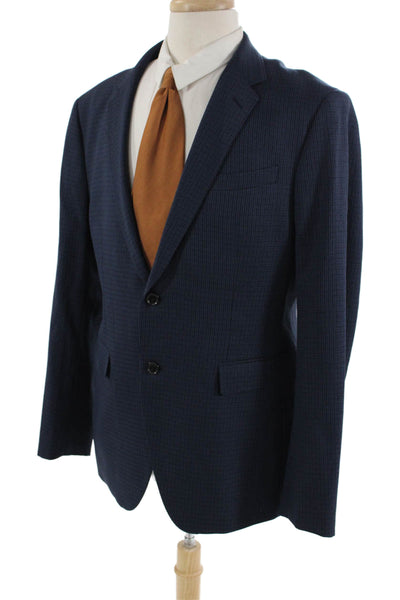 Zara Mens Striped Two-Button Collared Blazer Blue Size 44