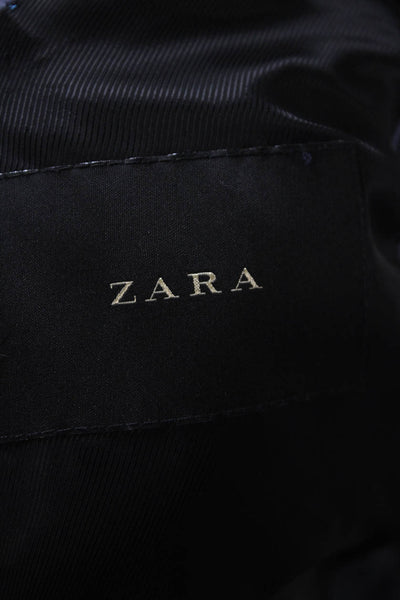 Zara Mens Striped Two-Button Collared Blazer Blue Size 44
