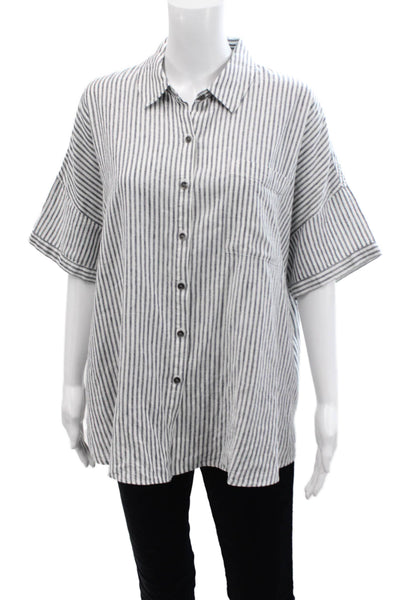 Splendid Womens Striped Linen Blend Short Sleeve Button-Up Blouse Size S