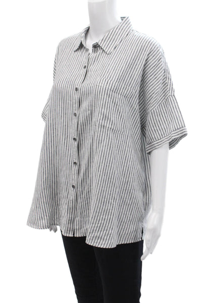 Splendid Womens Striped Linen Blend Short Sleeve Button-Up Blouse Size S