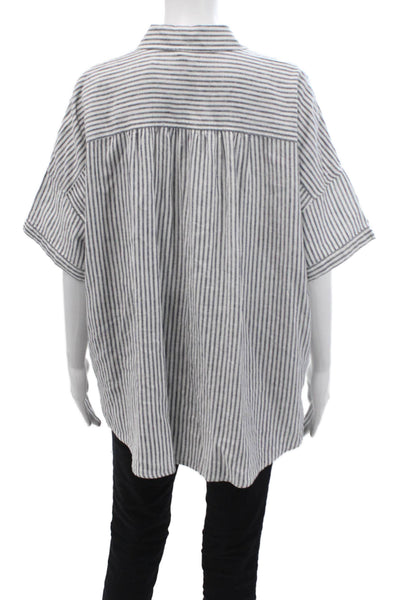 Splendid Womens Striped Linen Blend Short Sleeve Button-Up Blouse Size S