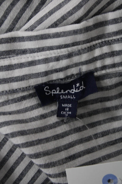Splendid Womens Striped Linen Blend Short Sleeve Button-Up Blouse Size S