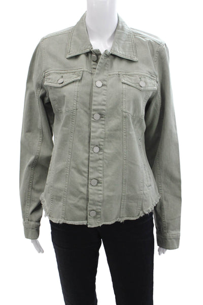 Blank NYC Womens Buttoned Collared Jean Jacket Green Size L