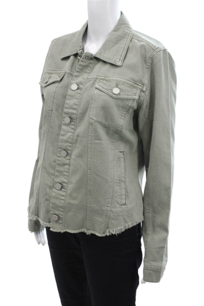 Blank NYC Womens Buttoned Collared Jean Jacket Green Size L