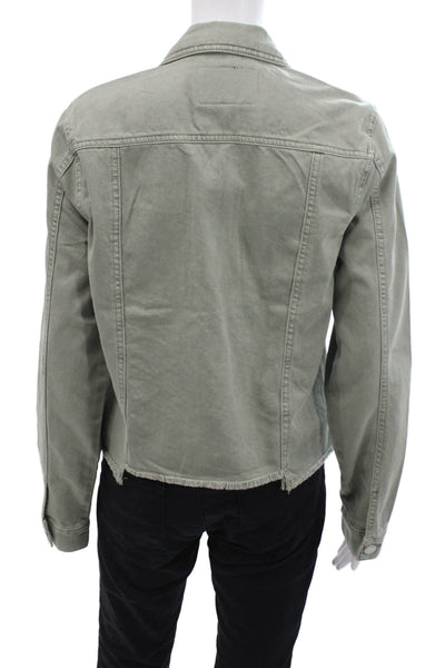 Blank NYC Womens Buttoned Collared Jean Jacket Green Size L