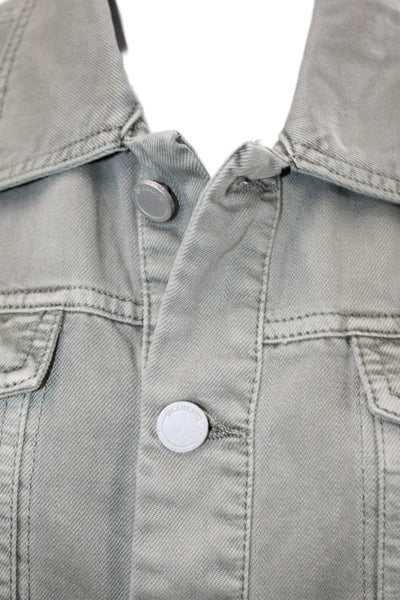Blank NYC Womens Buttoned Collared Jean Jacket Green Size L