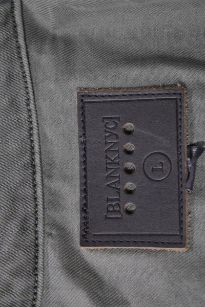 Blank NYC Womens Buttoned Collared Jean Jacket Green Size L