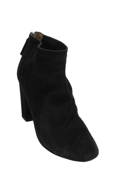 Aquazzura Women's Pointed Toe Suede Block Heels Ankle Boots Black Size 37