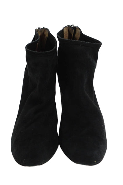 Aquazzura Women's Pointed Toe Suede Block Heels Ankle Boots Black Size 37