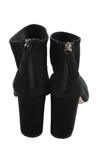 Aquazzura Women's Pointed Toe Suede Block Heels Ankle Boots Black Size 37