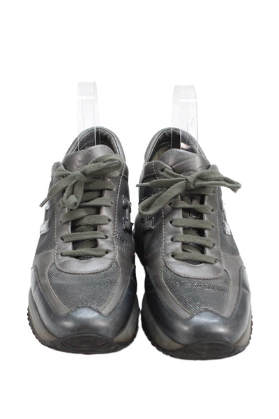 Hogan Women's Lace Up Leather Rubber Sole Trainer Sneakers Silver Size 8