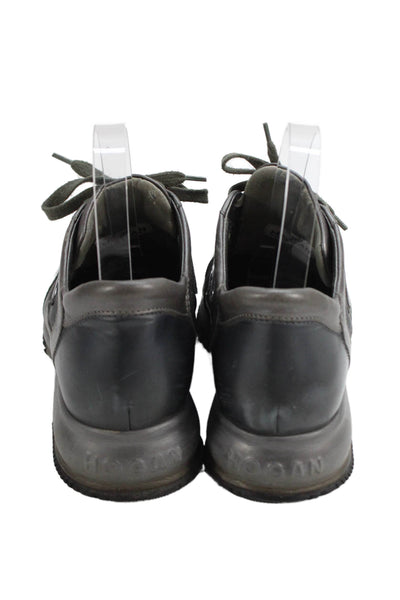 Hogan Women's Lace Up Leather Rubber Sole Trainer Sneakers Silver Size 8