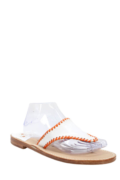 Palm Beach Womens Leather Woven Dual Color Thong Sandals White Orange Size 10