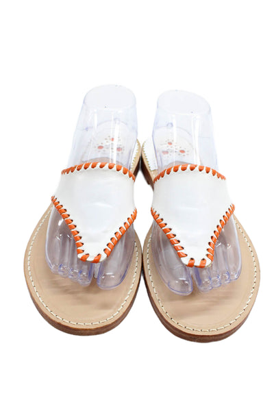 Palm Beach Womens Leather Woven Dual Color Thong Sandals White Orange Size 10