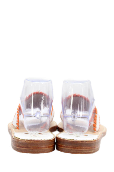Palm Beach Womens Leather Woven Dual Color Thong Sandals White Orange Size 10