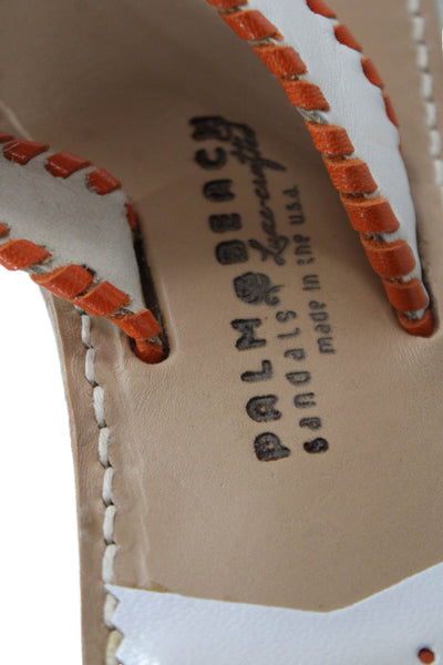 Palm Beach Womens Leather Woven Dual Color Thong Sandals White Orange Size 10