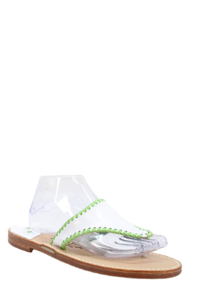 Palm Beach Womens Leather Woven Dual Color Thong Sandals White Green Size 10