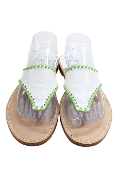 Palm Beach Womens Leather Woven Dual Color Thong Sandals White Green Size 10