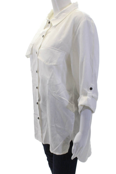 Free For Humanity Women White Lyocell Skull Tunic Button-Up 3/4 Sleeve Size L