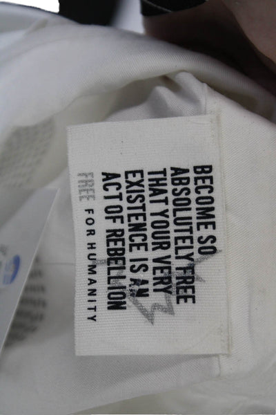 Free For Humanity Women White Lyocell Skull Tunic Button-Up 3/4 Sleeve Size L