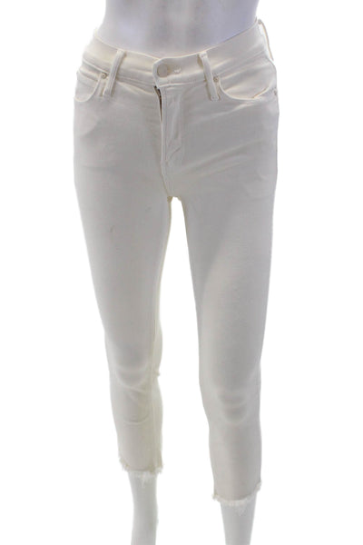 Mother Womens Cropped Ankle Skinny High Rise White Jeans Size 24