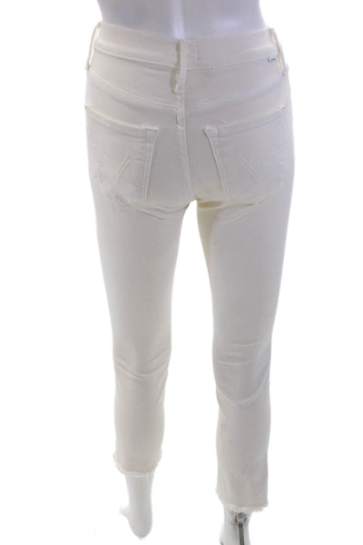 Mother Womens Cropped Ankle Skinny High Rise White Jeans Size 24