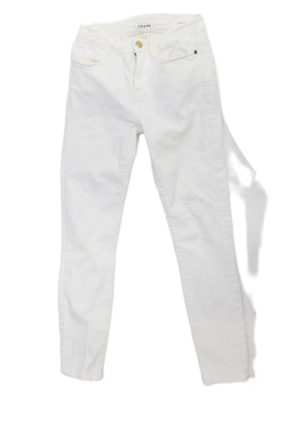 Frame Women Skinny White Jeans Mid-Rise Button Closure Size 24