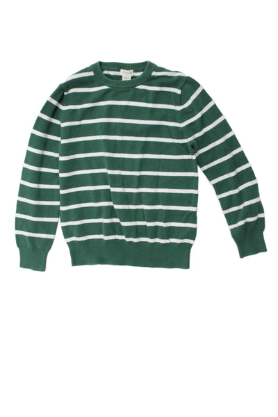 Crewcuts Boys Cotton Striped Pullover Crew Neck Knit Sweater Green Size 8-9
