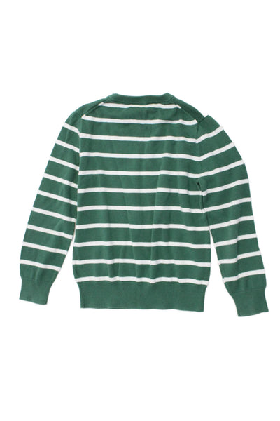 Crewcuts Boys Cotton Striped Pullover Crew Neck Knit Sweater Green Size 8-9