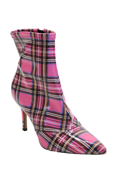 Jessica Simpson Womens Plaid Zippered Pointed Toe Ankle Boots Pink Size 6.5