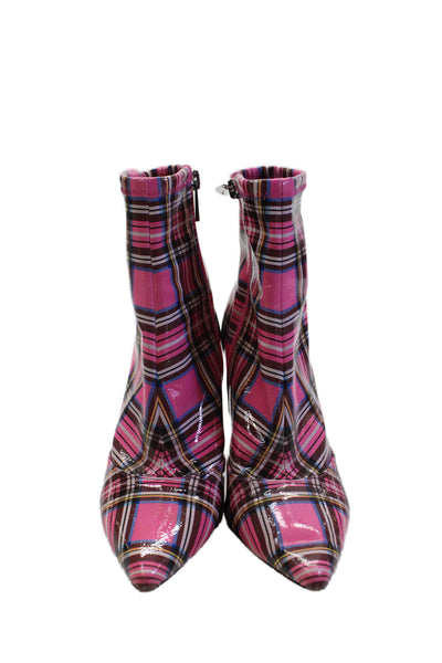 Jessica Simpson Womens Plaid Zippered Pointed Toe Ankle Boots Pink Size 6.5