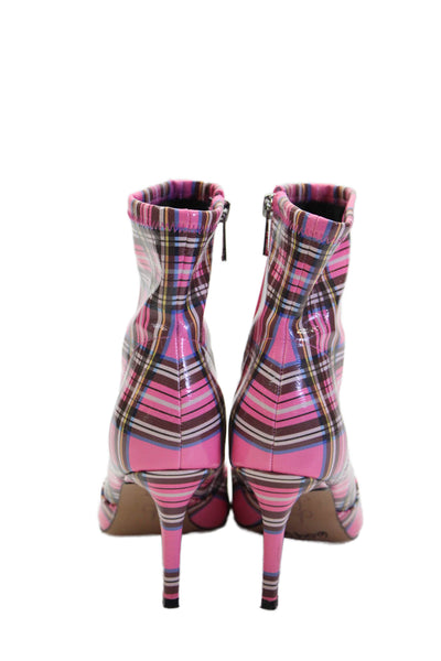 Jessica Simpson Womens Plaid Zippered Pointed Toe Ankle Boots Pink Size 6.5