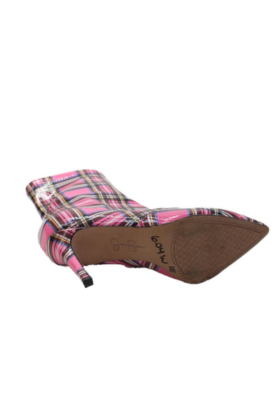 Jessica Simpson Womens Plaid Zippered Pointed Toe Ankle Boots Pink Size 6.5