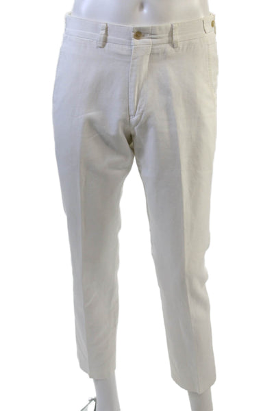 Ovadia & Sons Men's Button Closure Flat Front Straight Leg Pants White Size 32