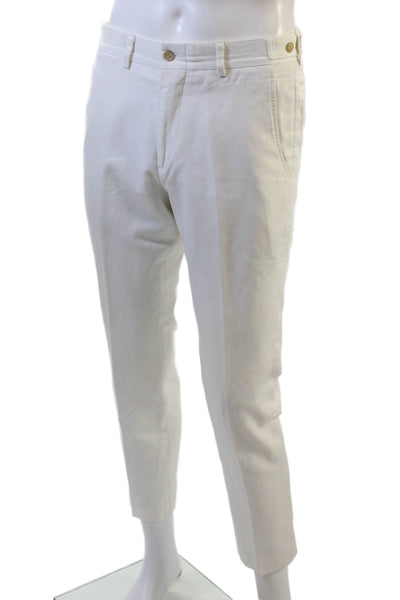 Ovadia & Sons Men's Button Closure Flat Front Straight Leg Pants White Size 32