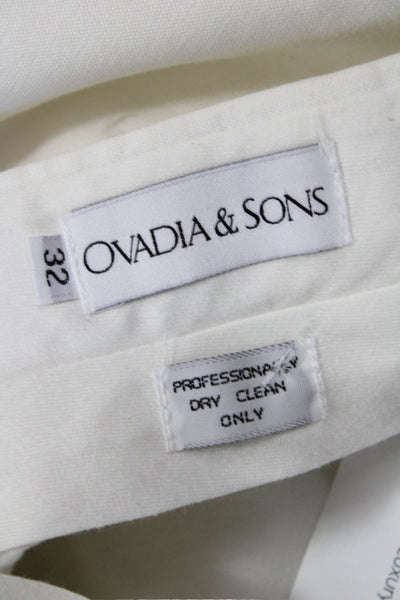 Ovadia & Sons Men's Button Closure Flat Front Straight Leg Pants White Size 32